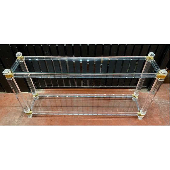 Image 1 of Console vintage en plexiglas, verre et laiton par Pierre Vandel, 1970