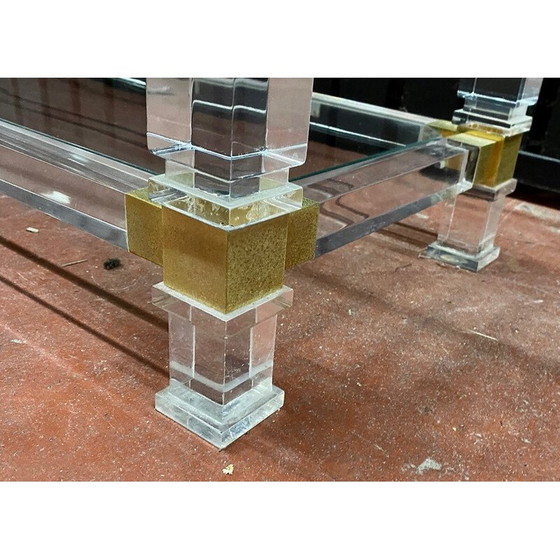 Image 1 of Console vintage en plexiglas, verre et laiton par Pierre Vandel, 1970