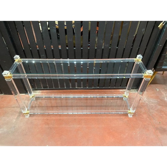 Image 1 of Console vintage en plexiglas, verre et laiton par Pierre Vandel, 1970