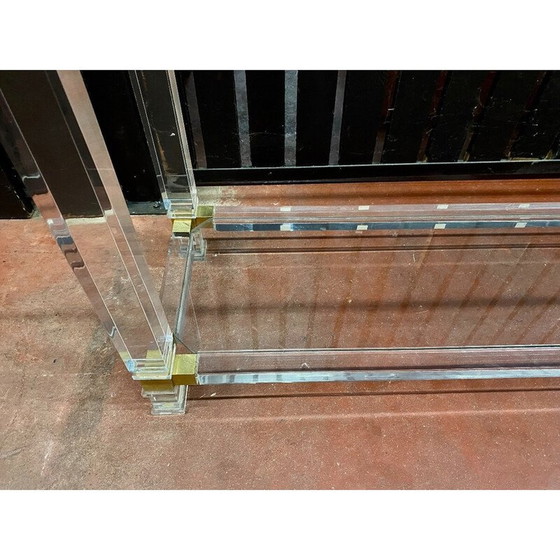 Image 1 of Console vintage en plexiglas, verre et laiton par Pierre Vandel, 1970