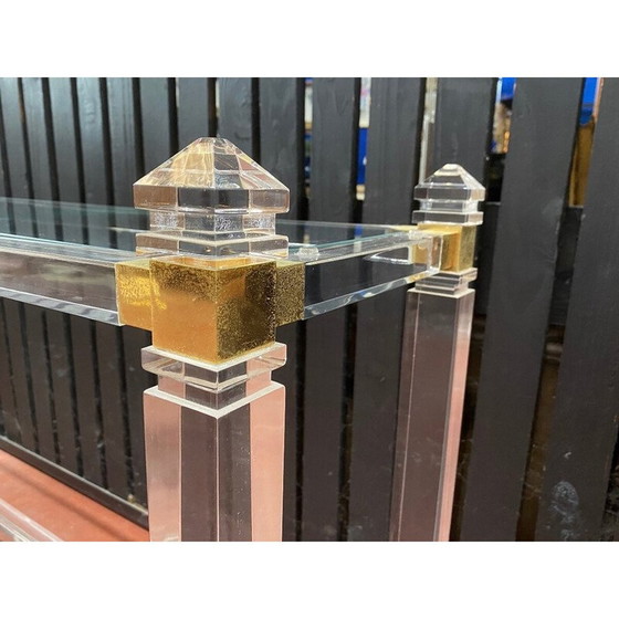 Image 1 of Console vintage en plexiglas, verre et laiton par Pierre Vandel, 1970