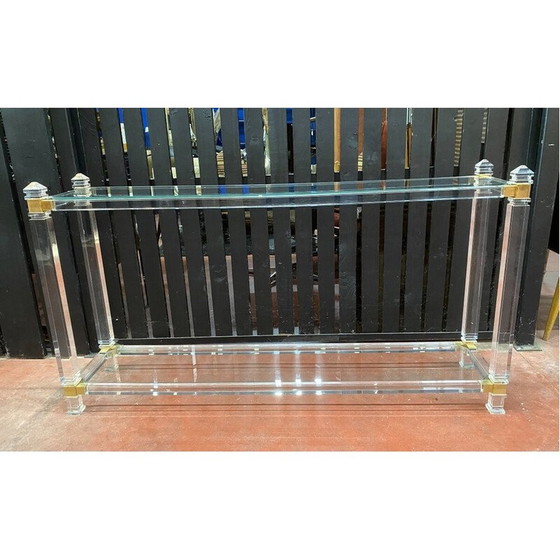 Image 1 of Console vintage en plexiglas, verre et laiton par Pierre Vandel, 1970