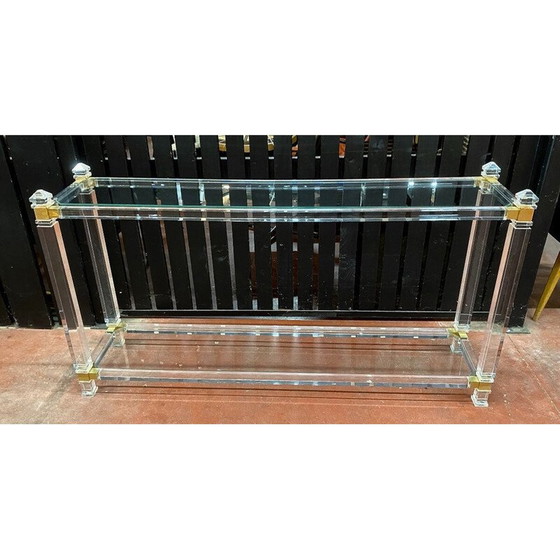 Image 1 of Console vintage en plexiglas, verre et laiton par Pierre Vandel, 1970