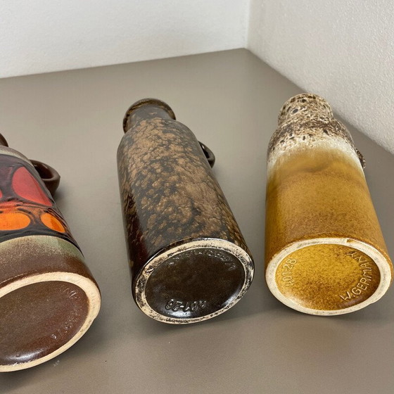 Image 1 of Ensemble de 4 vases vintage en porcelaine de lave grasse pour Scheurich, Allemagne 1970