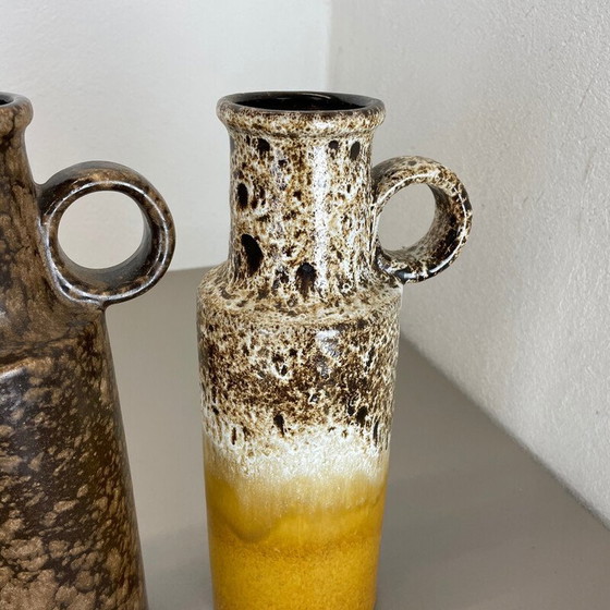 Image 1 of Ensemble de 4 vases vintage en porcelaine de lave grasse pour Scheurich, Allemagne 1970
