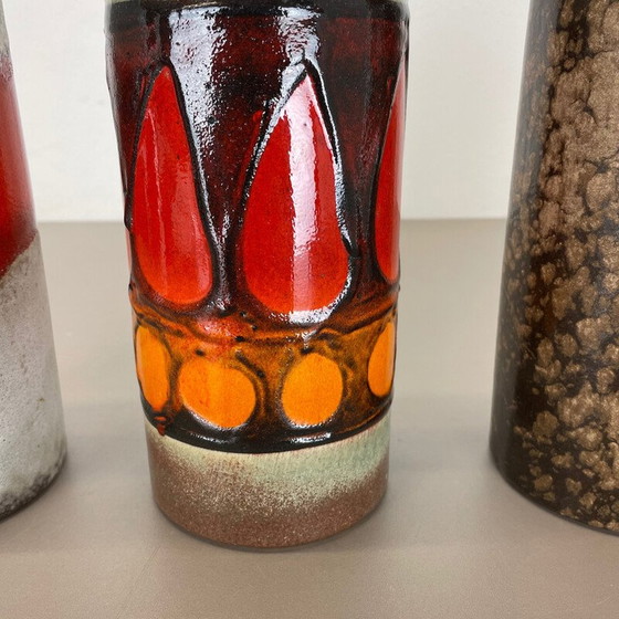 Image 1 of Ensemble de 4 vases vintage en porcelaine de lave grasse pour Scheurich, Allemagne 1970