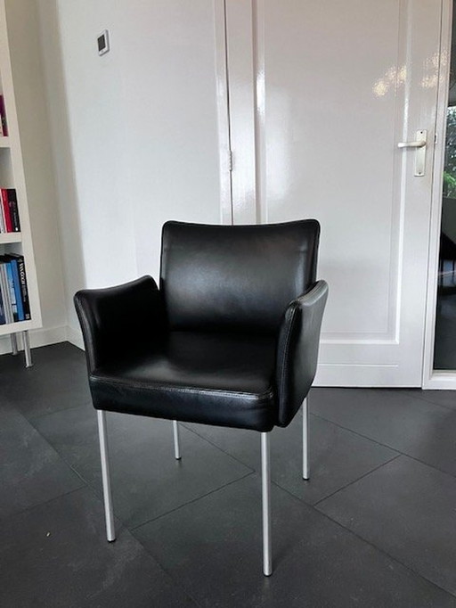 6x Fauteuils Jess en cuir noir