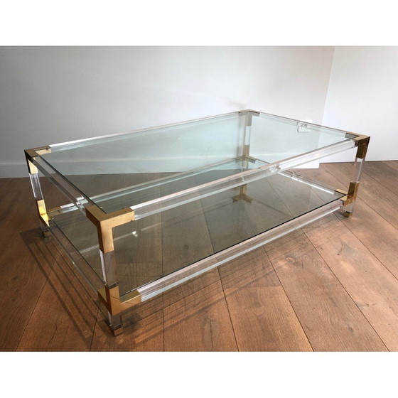 Image 1 of Table basse vintage en plexiglas et métal doré, 1970