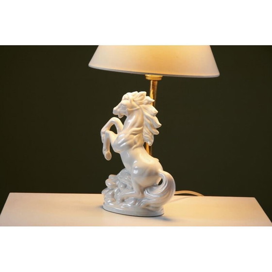 Image 1 of Lampe vintage en céramique "cheval cabré", France 1980