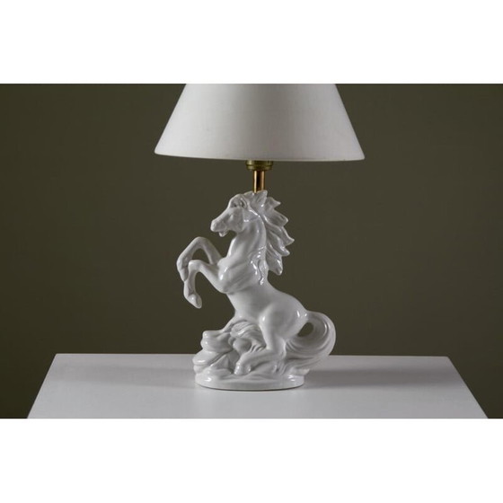 Image 1 of Lampe vintage en céramique "cheval cabré", France 1980