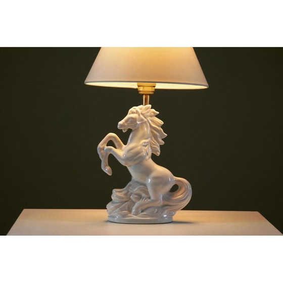 Image 1 of Lampe vintage en céramique "cheval cabré", France 1980