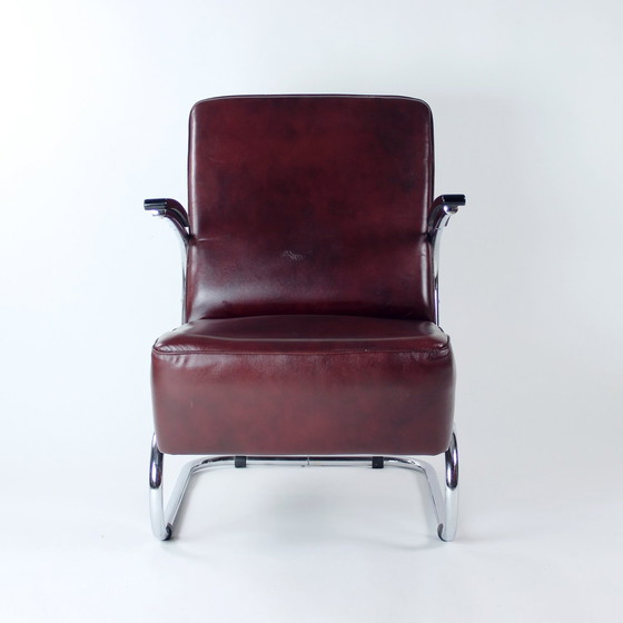 Image 1 of Fauteuil Bauhaus en chrome et cuir, Tchécoslovaquie 1930S