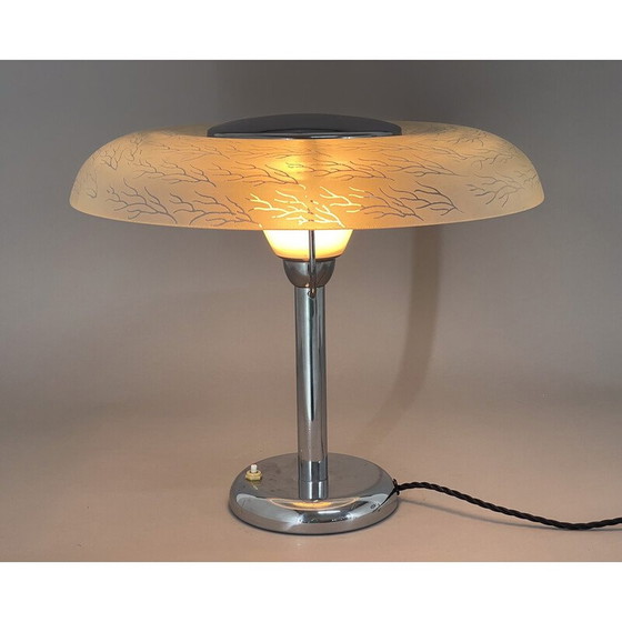 Image 1 of Lampe de table vintage en verre et chrome, Tchécoslovaquie1930