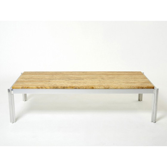 Image 1 of Table basse vintage en chrome et travertin jaune par George Ciancimino pour Mobilier International, 1975