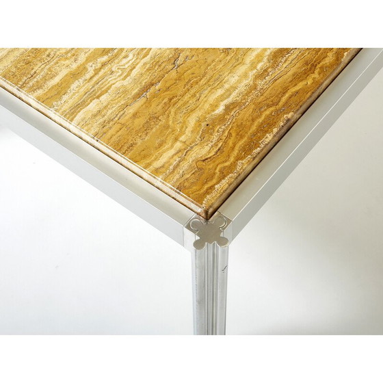 Image 1 of Table basse vintage en chrome et travertin jaune par George Ciancimino pour Mobilier International, 1975