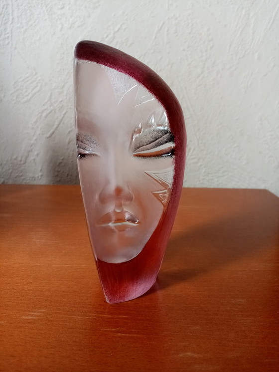 Image 1 of Sculpture Masque En Cristal  "Batsebas" Crée Par L'Artiste Suedois   Mats Jonasson 80S