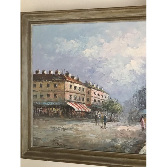 Image 1 of Huile sur toile vintage "Scène animée parisienne".