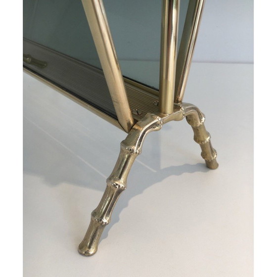 Image 1 of Porte-revues vintage en bronze avec panneaux latéraux en verre bleuté, 1940