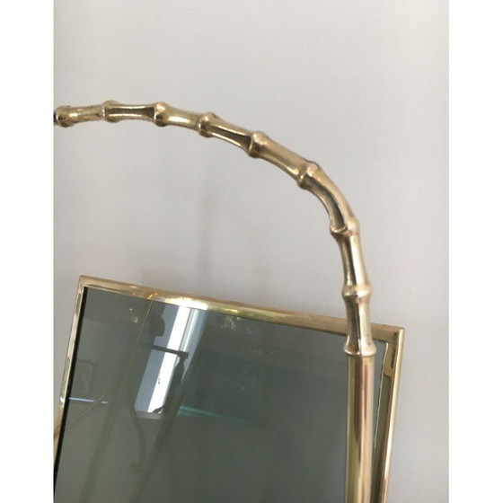 Image 1 of Porte-revues vintage en bronze avec panneaux latéraux en verre bleuté, 1940