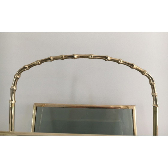 Image 1 of Porte-revues vintage en bronze avec panneaux latéraux en verre bleuté, 1940