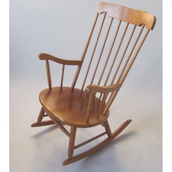 Image 1 of Fauteuil à bascule vintage, tout en bois, Tchécoslovaquie 1960