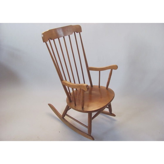 Image 1 of Fauteuil à bascule vintage, tout en bois, Tchécoslovaquie 1960
