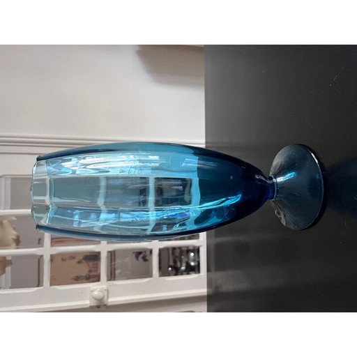 Vase vintage italien en verre bleu, 1970