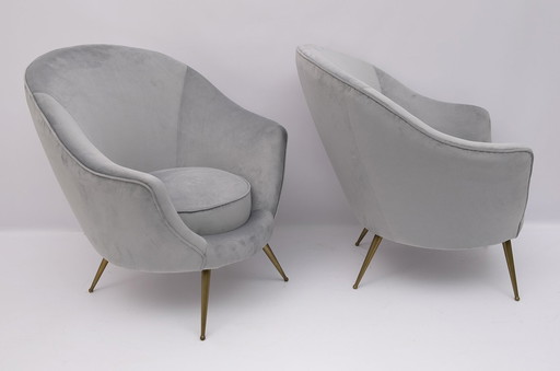 Paire de fauteuils en velours italiens Federico Munari Mid Century Modern, 1950S