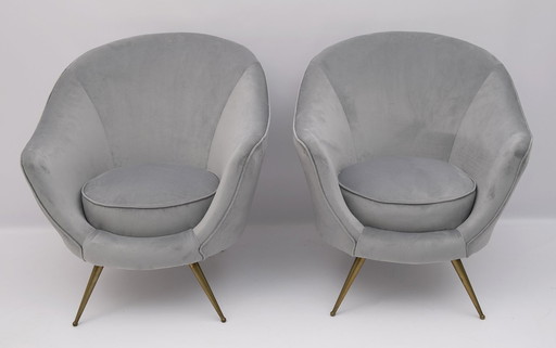 Paire de fauteuils en velours italiens Federico Munari Mid Century Modern, 1950S