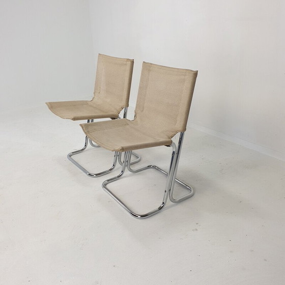 Image 1 of Paire de chaises italiennes vintage en toile et métal chromé, 1970
