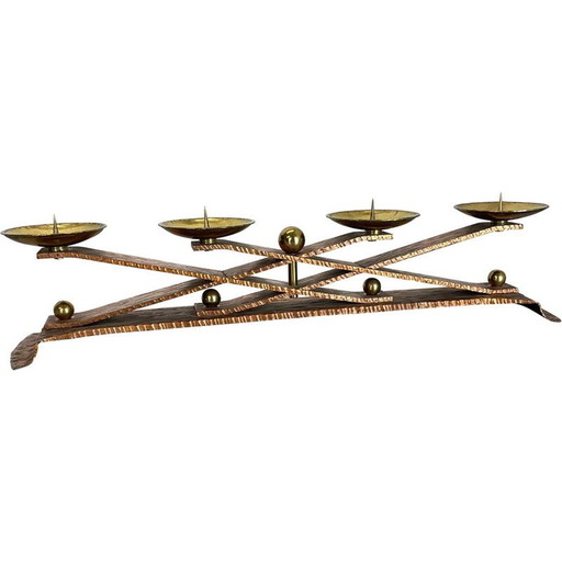 Chandelier vintage brutaliste en cuivre et laiton, Autriche 1950s