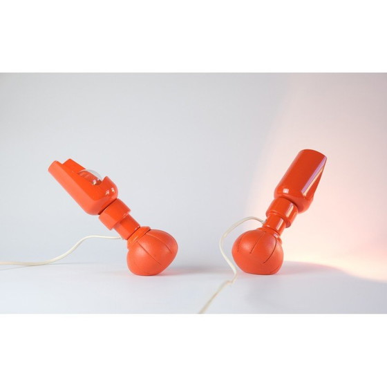 Image 1 of Paire de lampes vintage modèle 600P en aluminium laqué et cuir synthétique par Gino Sarfatti pour Arteluce, Italie 1966