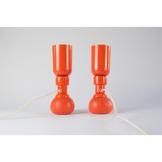 Image 1 of Paire de lampes vintage modèle 600P en aluminium laqué et cuir synthétique par Gino Sarfatti pour Arteluce, Italie 1966