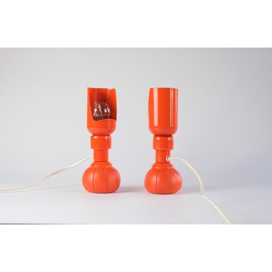 Image 1 of Paire de lampes vintage modèle 600P en aluminium laqué et cuir synthétique par Gino Sarfatti pour Arteluce, Italie 1966