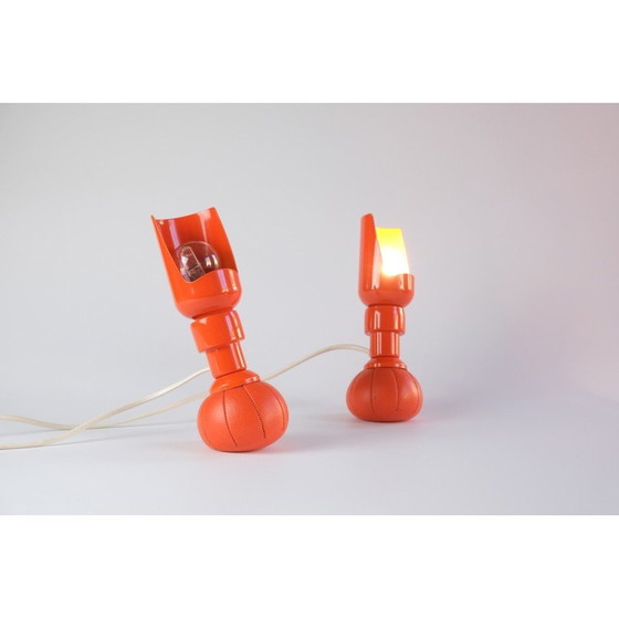 Image 1 of Paire de lampes vintage modèle 600P en aluminium laqué et cuir synthétique par Gino Sarfatti pour Arteluce, Italie 1966