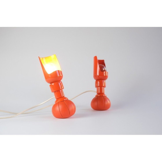 Image 1 of Paire de lampes vintage modèle 600P en aluminium laqué et cuir synthétique par Gino Sarfatti pour Arteluce, Italie 1966