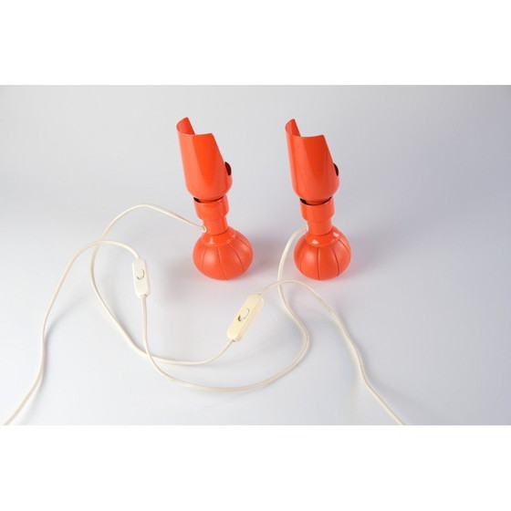 Image 1 of Paire de lampes vintage modèle 600P en aluminium laqué et cuir synthétique par Gino Sarfatti pour Arteluce, Italie 1966