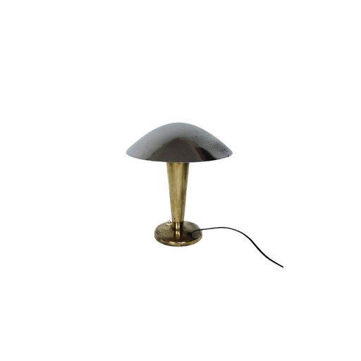 Lampe champignon Vintage Art Déco en acier nickelé et laiton, Tchécoslovaquie 1940