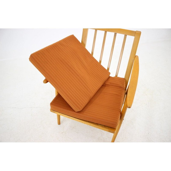 Image 1 of Fauteuil vintage en bois et tissu orange pour Ton, Tchécoslovaquie 1970