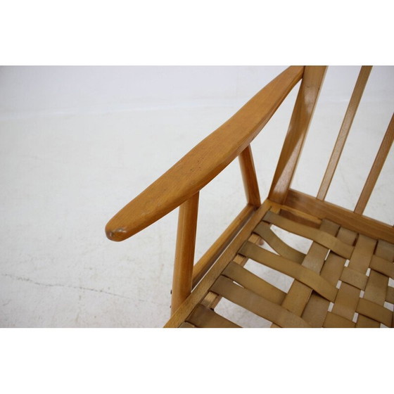 Image 1 of Fauteuil vintage en bois et tissu orange pour Ton, Tchécoslovaquie 1970