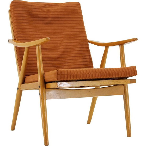 Image 1 of Fauteuil vintage en bois et tissu orange pour Ton, Tchécoslovaquie 1970