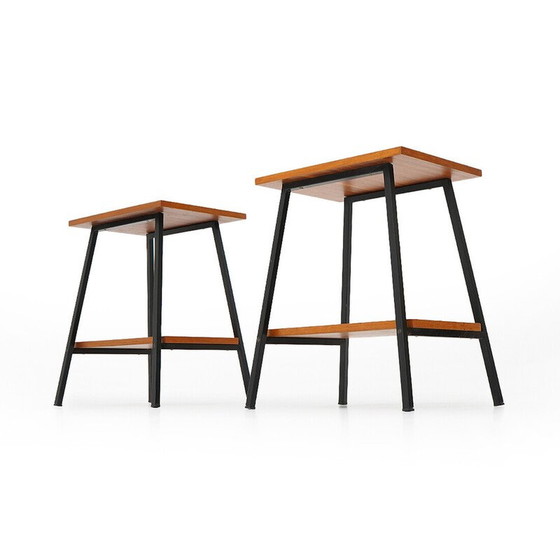 Image 1 of Paire de tables de chevet vintage en bois et métal peint en noir, Italie 1950