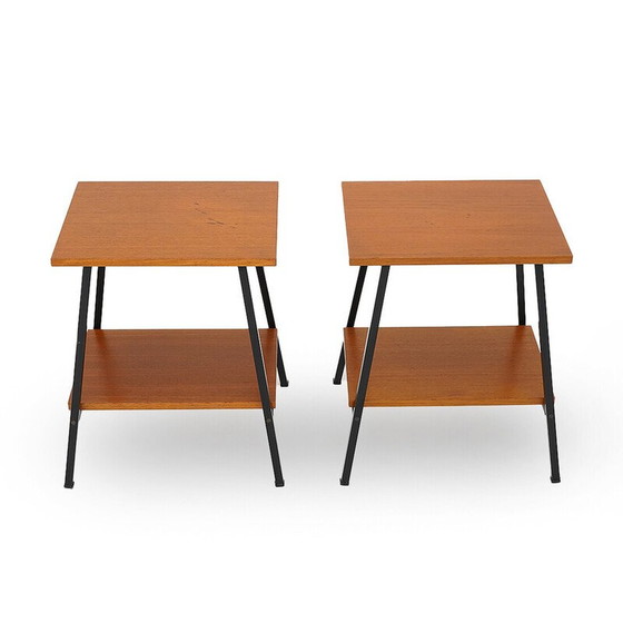 Image 1 of Paire de tables de chevet vintage en bois et métal peint en noir, Italie 1950