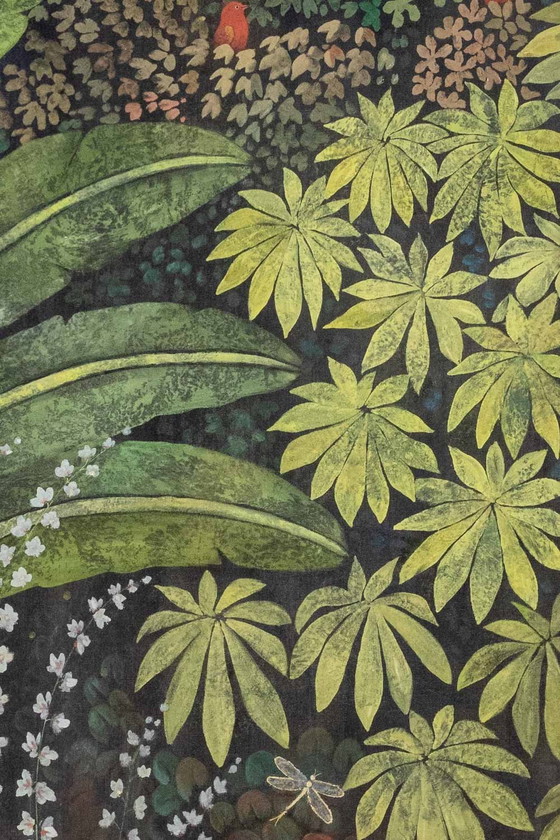 Image 1 of Toile Peinte Représentant Des Oiseaux Dans La Savane. Contemporain.