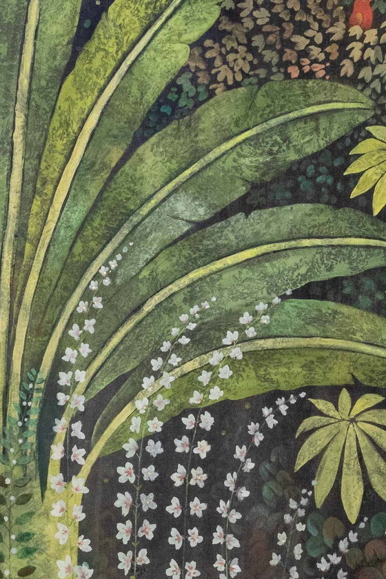 Image 1 of Toile Peinte Représentant Des Oiseaux Dans La Savane. Contemporain.