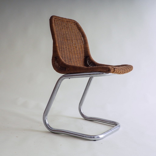 2 Chaises Cantilever en rotin attribuées à Dirk Van Sliedregt pour Gebroeders Jonkers Noordwolde