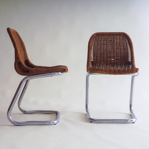 2 Chaises Cantilever en rotin attribuées à Dirk Van Sliedregt pour Gebroeders Jonkers Noordwolde