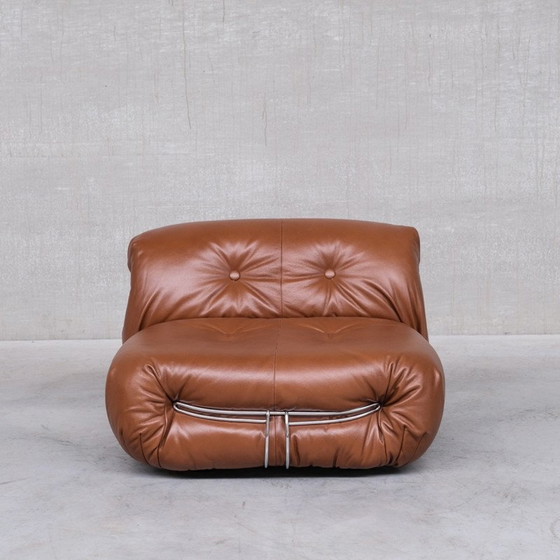 Image 1 of Paire de fauteuils Soriana en cuir vintage par Scarpa pour Cassina, Italie, années 1970