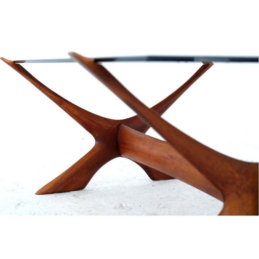 Table basse vintage Condor en noyer et verre par Frederik Schriever-Abeln pour Orebro Glass, Suède 1960