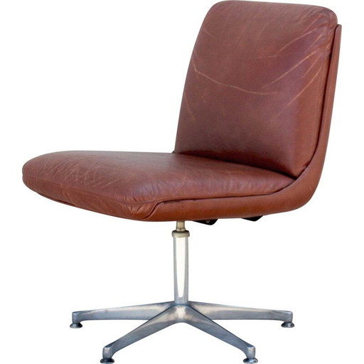 Fauteuil vintage en cuir marron 1960